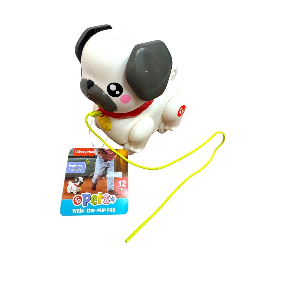 Fisher-Price Pets Walk-the-Pup Pug Pull Toy White Grey Dog 12m+ - Picture 3 of 5